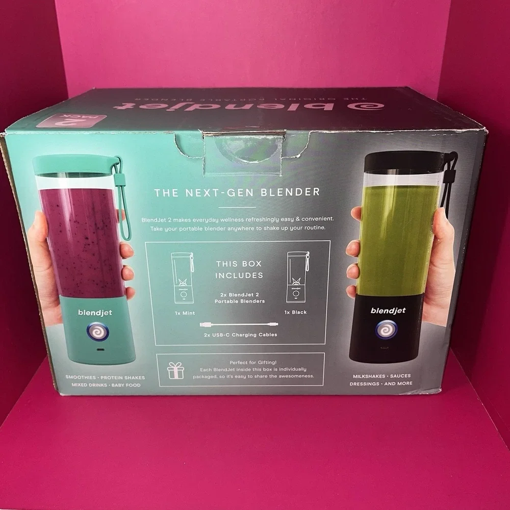 Set/2 BlendJet 2 The Original Portable Blender 16oz Jar Upgrade Mint & Black New
